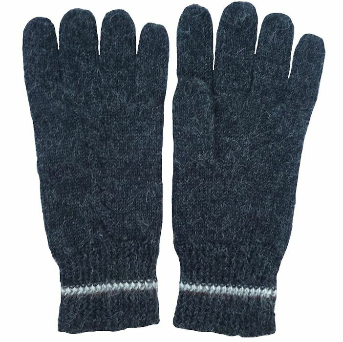 アルパカ100％ 手袋 アンデス 縄編み柄 ボーダー柄 ソフト 暖かい 女性用 ALA-068-05 濃グレー