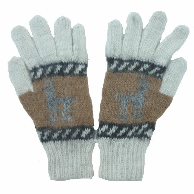 アルパカ100％手袋　T-47 ペルー・アンデス　ソフト　暖かい　リャマ柄 手紡ぎ風糸使用 綺麗 可愛い