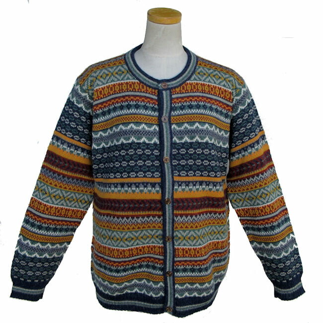 アルパカ100％カーデイガン ALCA-051 男性 民族柄　ペルー製　アンデス　ソフト　インカ　幾何学柄