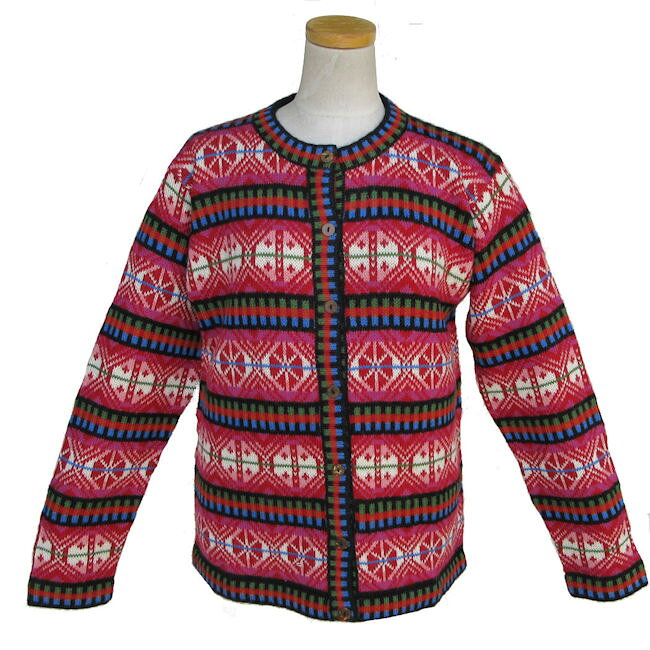 Nylon, Rayon, Polyester - 女性用 アルパカ100％ カーデイガン ALCA-036 女性 ペルー製　インカ アンデス フォルクローレ ソフト 暖かい 幾何学柄