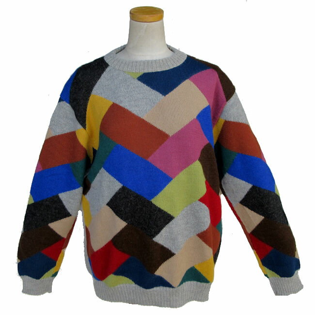 アルパカ100％ ALC-043-2 丸首ネック セーター 男性 長方形柄 クラシック調柄 ソフト暖かい インカ アンデス フォルクローレ