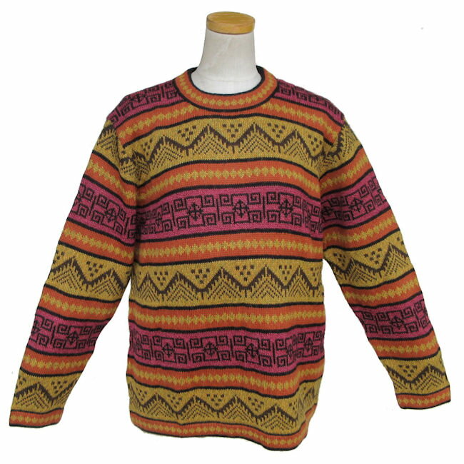 アルパカ100％ セーター ALC-067 男性 丸首 ペルー ソフト 暖かい インカ アンデス フォルクローレ