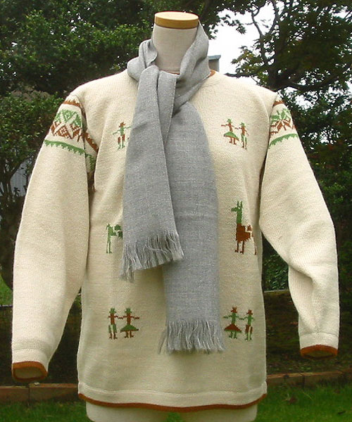 ベビーアルパカ100％マフラー　ソフト　高品質　暖かい　ペルー・アンデス　織物　淡グレー