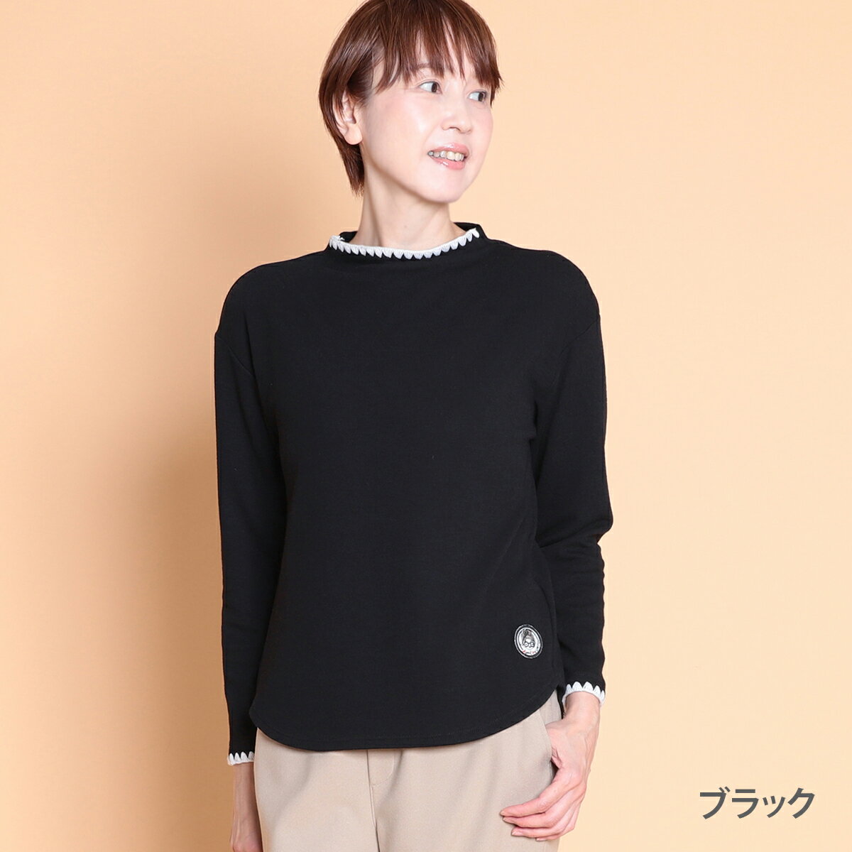 【2024AW】 Ami by LF アミ ロレアルウール ジャージプルオーバー レディース 長袖 トップス プルオーバー ウール 刺繍 ワッペン 防寒 あったか 可愛い 大人 60代 70代 M L サイズ 秋 冬 elife イーライフ
