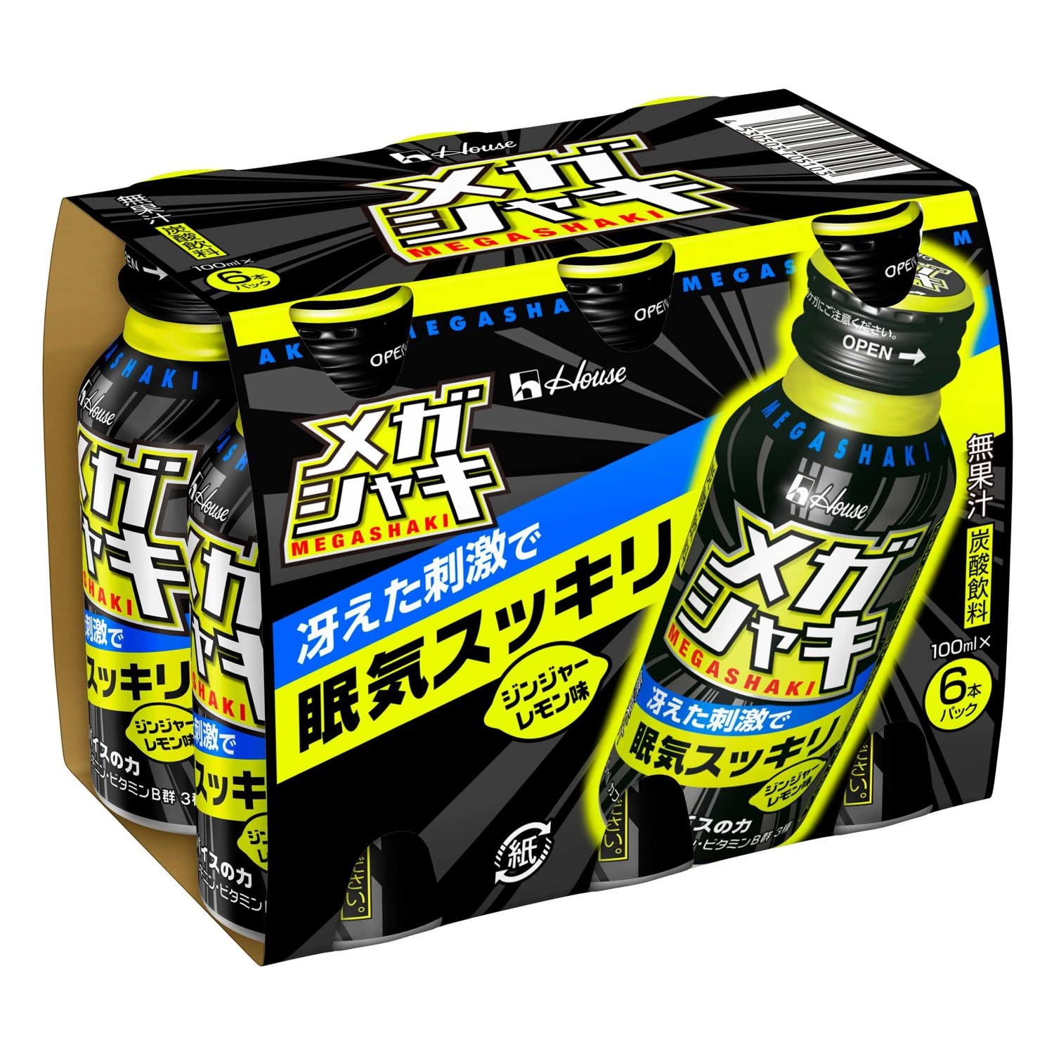 ハウスウェルネスフーズ メガシャキ 100ml×6本(冴えた刺激で眠気スッキリ)ジンジャーレモン味のサムネイル