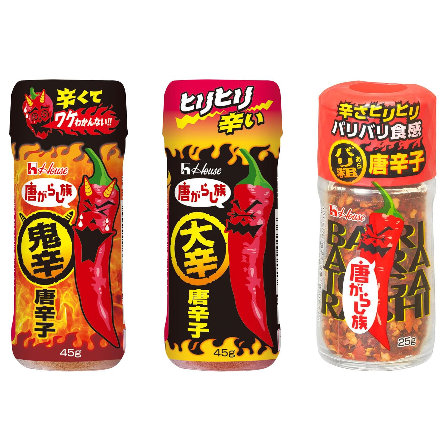 ハウス 激辛選べる3種 唐がらし族3種アソートセット(鬼辛/大辛/バリ粗唐辛子)セット買いのサムネイル