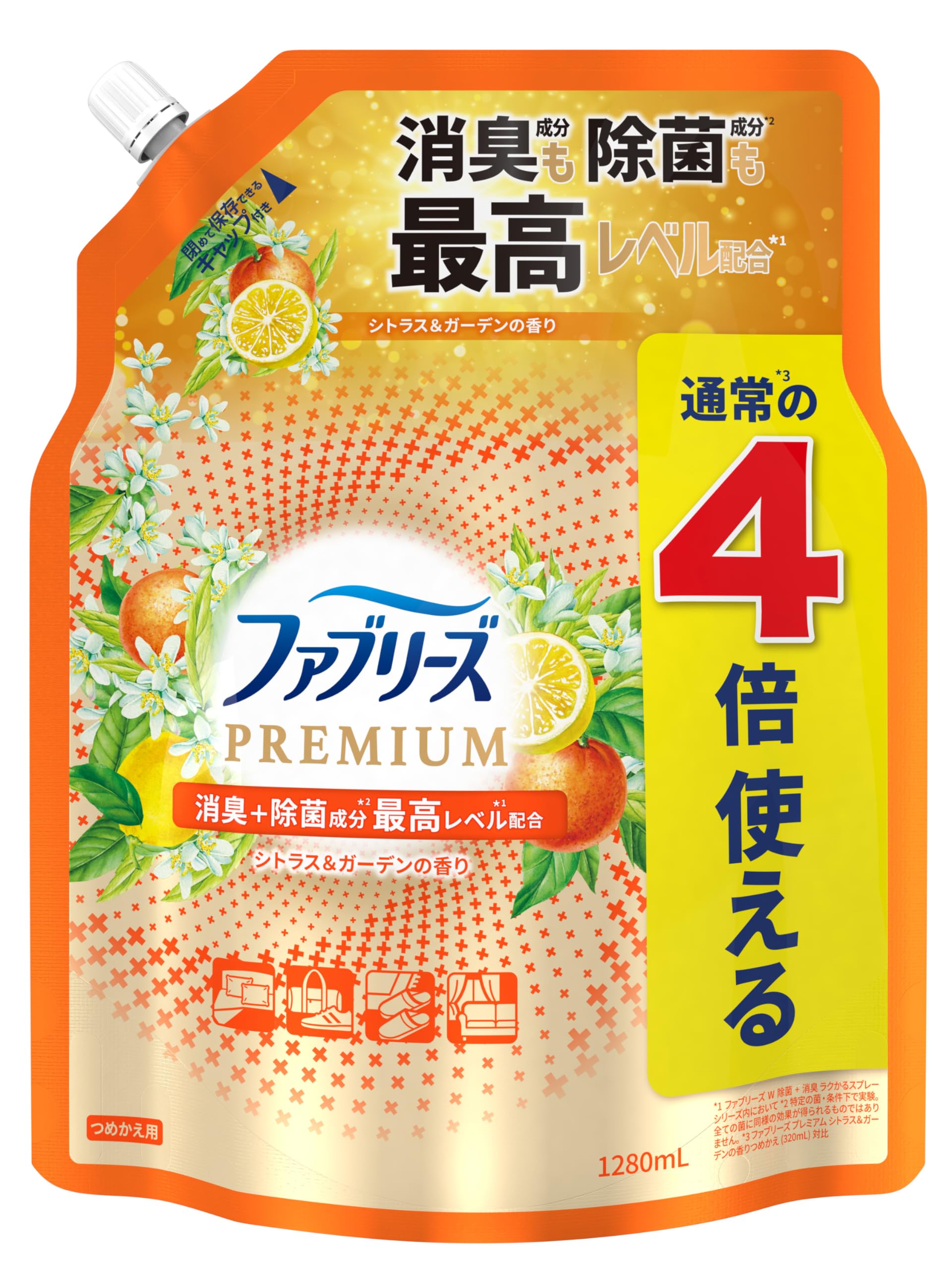 ファブリーズ 消臭スプレー 布用 PREMIUM シトラス＆ガーデン 詰め替え 4回分 1,280mL