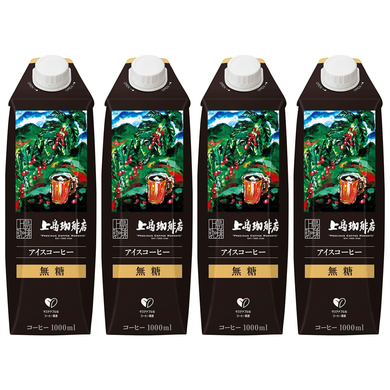上島珈琲店 アイスコーヒー 無糖 紙パック コーヒー 1000ml×4本