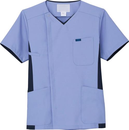 [ジップスクラブ] スクラブ・白衣 7025SC メンズ サックス×ダークネイビー S (日本サイズS相当)