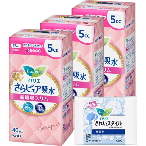 ロリエ さらピュア吸水 超吸収スリム5cc 40枚×3個(120枚)+おまけ付き