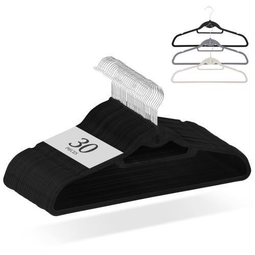 チチロバ(TITIROBA) ハンガー すべらない かたくずれ防止 連結フック付き ベルベット製 30本組 ブラック 22AB099