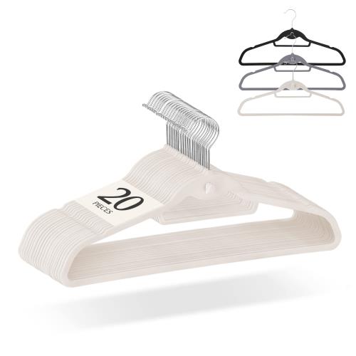 チチロバ(Titiroba) (TITIROBA) ハンガー すべらない かたくずれ防止 連結フック付き ベルベット製 20本組 アイボリー 22AB095