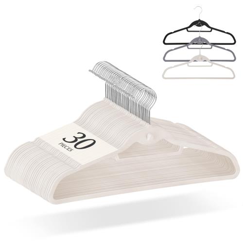 チチロバ(Titiroba) (TITIROBA) ハンガー すべらない かたくずれ防止 連結フック付き ベルベット製 30本組 アイボリー 22AB098