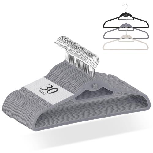 チチロバ(TITIROBA) ハンガー すべらない かたくずれ防止 連結フック付き ベルベット製 30本組 グレー 22AB097