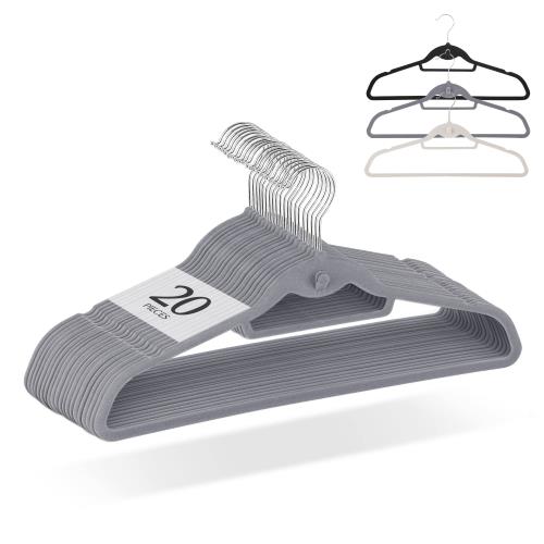 チチロバ(TITIROBA) ハンガー すべらない かたくずれ防止 連結フック付き ベルベット製 20本組 グレー 22AB094