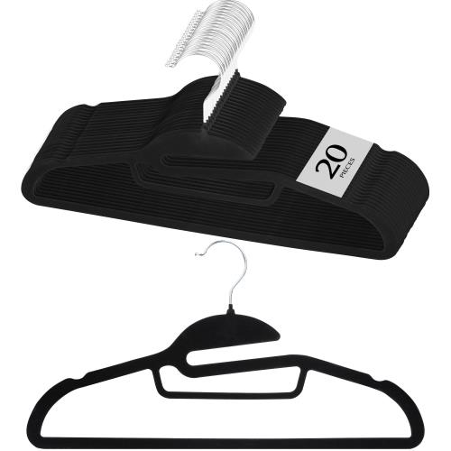 チチロバ(TITIROBA) ハンガー すべらない かたくずれ防止 襟が伸びない 伸び防止 ベルベット製 20本組 ブラック 23AB201