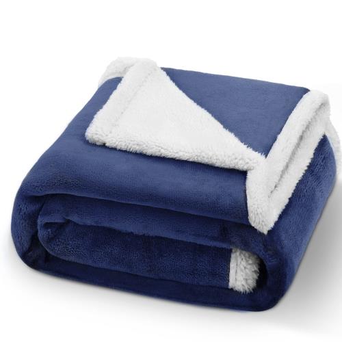 チチロバ(Titiroba) 毛布 セミダブル 二枚合わせ ブランケット 厚手 冬用 フランネル ボア 静電気防止 洗える おしゃれ 大判 150×200cm ネイビー 22DD018