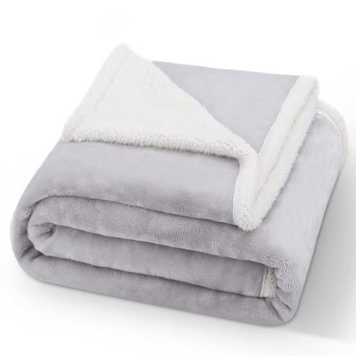 チチロバ(Titiroba) 毛布 ダブル 二枚合わせ ブランケット 厚手 冬用 フランネル ボア 静電気防止 洗える おしゃれ 大判 180×200cm グレー 22DD022