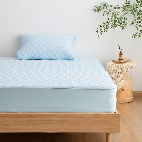 クモリ(Kumori)接触冷感 パッド一体型ボックスシーツ ひんやり Q-MAX0.483 強冷感 サラサラ 夏用 ムレない 速乾 洗える 敷きパッド 冷感シーツ 冷たい ボックスシーツ(ダブル・140X200cm ブルー)