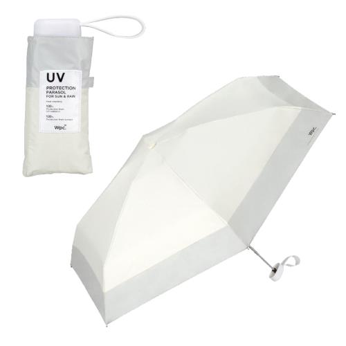 2025Wpc. 日傘 遮光切り継ぎタイニー オフ×グレー ≪遮光率100%/UVカット率100%/・UPF50＋/遮熱/晴雨兼用≫ 折りたたみ傘 軽量 おしゃれ 可愛い 女性 レディース 小さい コンパクト シンプル 801-16702-102