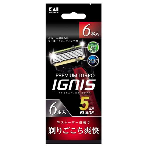 Kai 貝印 PREMIUM DISPO IGNIS (プレミアム ディスポ イグニス) 5枚刃 使い捨てカミソリ 6本入