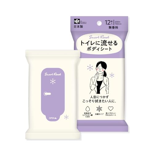 レック(LEC) トイレに流せる ボディシート 12枚入 (無香料 女性向き) / 冷感タイプ/ヒアルロン酸Na配合..