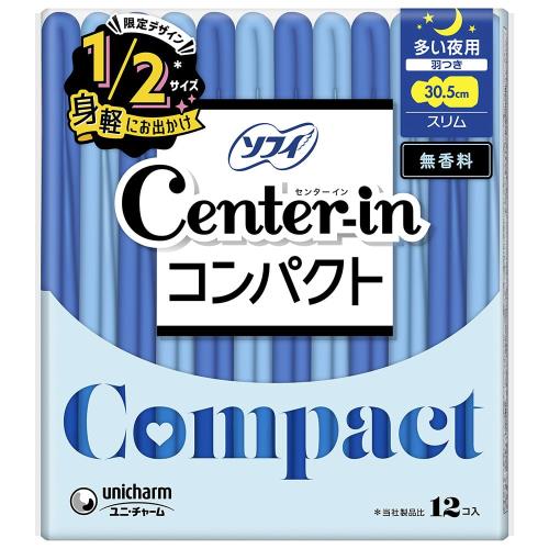 センターイン コンパクト1/2 無香料 多い夜用 羽つき 12枚〔生理用ナプキン スリム〕 2