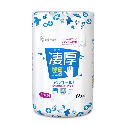 アイリスオーヤマ(IRIS OHYAMA) ウェットティッシュ 凄厚 アルコール 日本製 除菌 本体 WTB-65A ホワイ..
