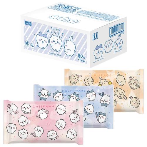 ちいかわ 純水99% おしりふき 80枚 × 12個 (960枚) / ふんわりシート/無添加/日本製/ちいかわ ・ ハチワレ ・ うさぎ 3柄ランダムアソート