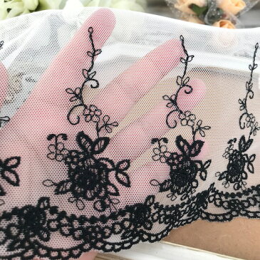 レース 幅広い 花模様 ブラック 黒 刺繍 リボン 手作り 飾り 素材 装飾 手芸 材料 衣装 ハンドメイド レオタード ダンス チュールレース 花柄 エレガント 刺繍レース 手芸 素材 材料