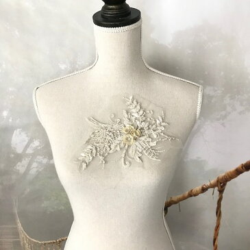 花 モチーフ 立体感 刺繍 パール付 スパンコール付き チュール モチーフ ハンドメイド 衣装 装飾 刺繍 チュール モチーフ シャンパン ハンドメイド