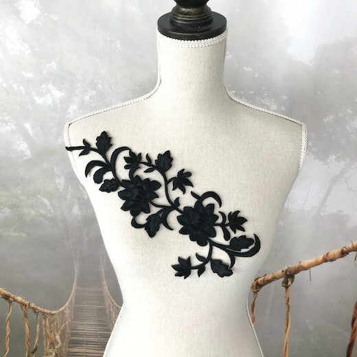 花柄 ワッペン アイロン用 貼り付け 新体操 刺繍ワッペン レオタード モチーフ 手作り 衣装 ブラック 黒 バトントワリング 新体操部 装飾 アイロン接着 バレエ衣装