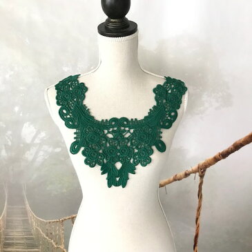 襟レース 花柄 刺繍モチーフ グリーン 衿レース レオタード ハンドメイド 緑 装飾 つけ衿 リメイク 花モチーフ 付け襟 手作り 衣装