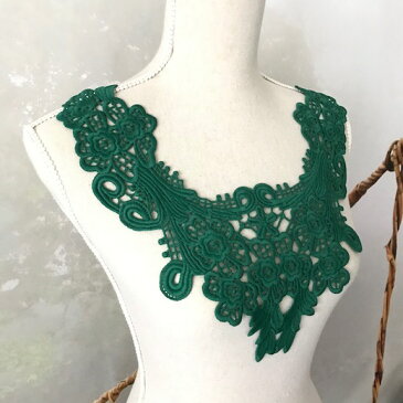 襟レース 花柄 刺繍モチーフ グリーン 衿レース レオタード ハンドメイド 緑 装飾 つけ衿 リメイク 花モチーフ 付け襟 手作り 衣装