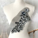 モチーフレース 黒 チュールモチーフ 花 シルバー 立体的 ビーズつき レオタードモチーフ ストーン付き 刺繍モチーフ ブラック 社交ダンス ダンス衣装 服飾