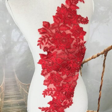モチーフ チュールモチーフ 花柄 バラ模様 薔薇 刺繍チュール レッド レオタード 装飾 衣装 手作り バレエ衣装 服飾 素材 新体操