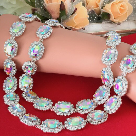 ラインストーン チェーン 衣装 アクセサリー パーツ ビジューチェーン ガラスストーン オーロラ 装飾 ..