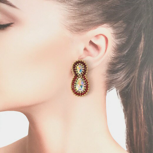 ラインストーン ピアス ビジュー ストーンピアス アクセサリー 社交ダンス レッド 赤 ベリーダンス レディース ジュエリー