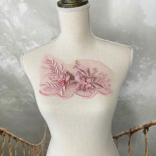 バトン レオタード モチーフ 花 衣装 ピンク モチーフレース 服飾 チュールモチーフ バレエ衣装 新体操..