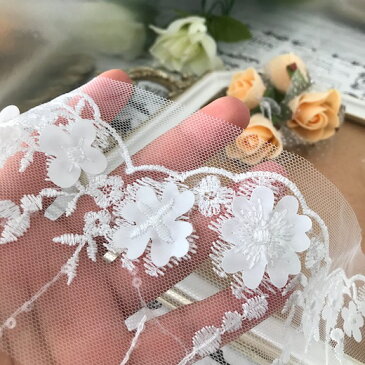 チュールレース 衣装 装飾 ダンス バレエ 新体操 レオタード バトントワリング ホワイト 白 花 3D 花 刺繍 手作り