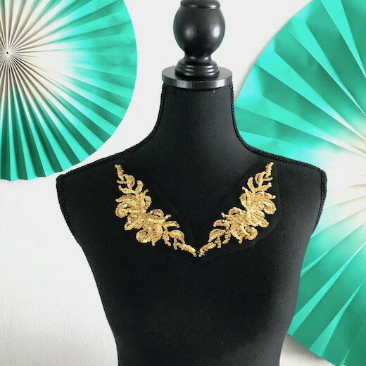 スパンコールモチーフ 衣装用 ダンス衣装ベリーダンス チュールモチーフ ゴールド 花 スパンコール モ..