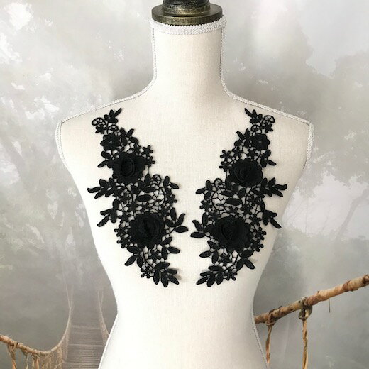 モチーフレース ローズモチーフ 薔薇 モチーフ 衣装 ダンス衣装 ハンドメイド ブラック パーツ 黒 チアダンス お花 セット アップリケ レオタード 装飾 服...