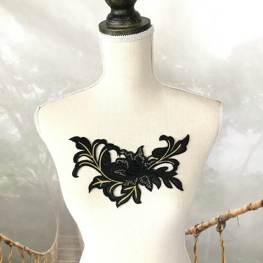 レオタード バトン 衣装 モチーフ バラ 花 アイロン接着可 ワッペン アップリケ アイロン用 ダンス 衣装 装飾 新体操 ブラック