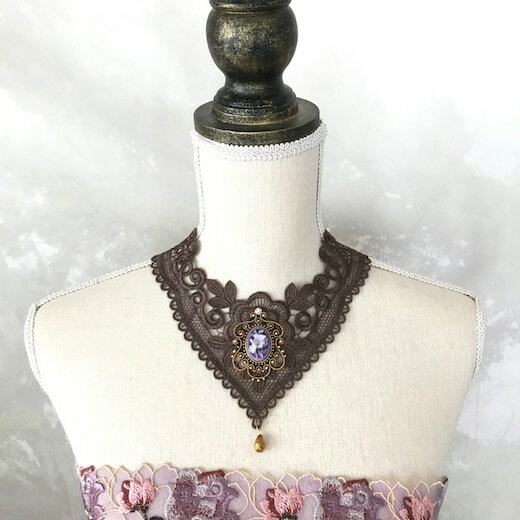 チョーカー レース レディース ネックレス ブラウン アクセサリー フラメンコ ステージ衣装 ダンス カメオチョーカー