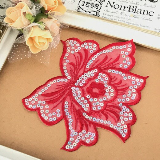 スパンコール モチーフ レオタード 赤 バトン バラ モチーフ アイロン 貼り付け レッド レオタード 装飾 バトンモチーフ ベリーダンス バレエ衣装