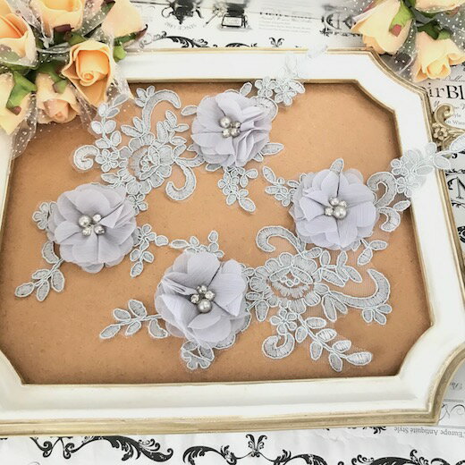 バトン レオタード モチーフ 花 衣装 装飾 モチーフレース ストーン付 グレー バレエ衣装 新体操 ダンス衣装 チュールモチーフ