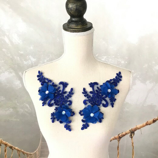 モチーフレース モチーフ レオタード チュールモチーフ 衣装 花 ストーン付き ブルー フラワーモチーフ..