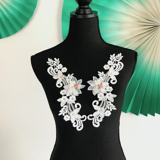 バトン レオタード モチーフ 衣装 花 ホワイト 白 服飾 レースモチーフ バレエ衣装 装飾 ストーン付き ..