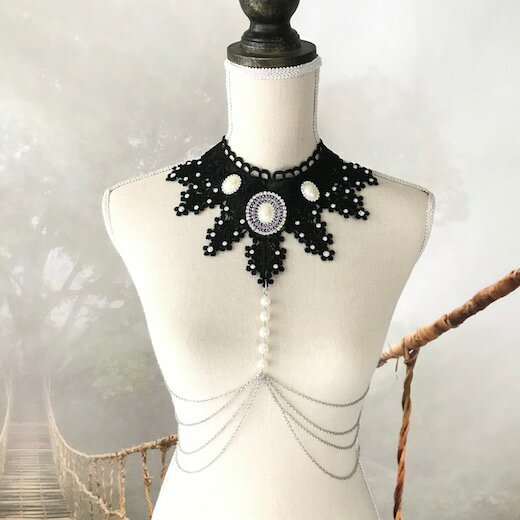 チョーカー レース レディース チェーン付き 黒 ブラック ネックレス ダンス 衣装 服飾 装飾 社交ダンス フォーマル