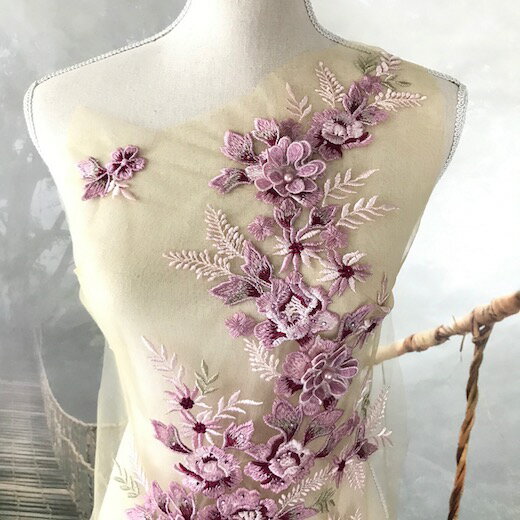 モチーフ レース パープル チュールモチーフ 花柄 衣装 服飾 ウェディング レオタード バトン ダンス衣装 薔薇モチーフ バレエ衣装